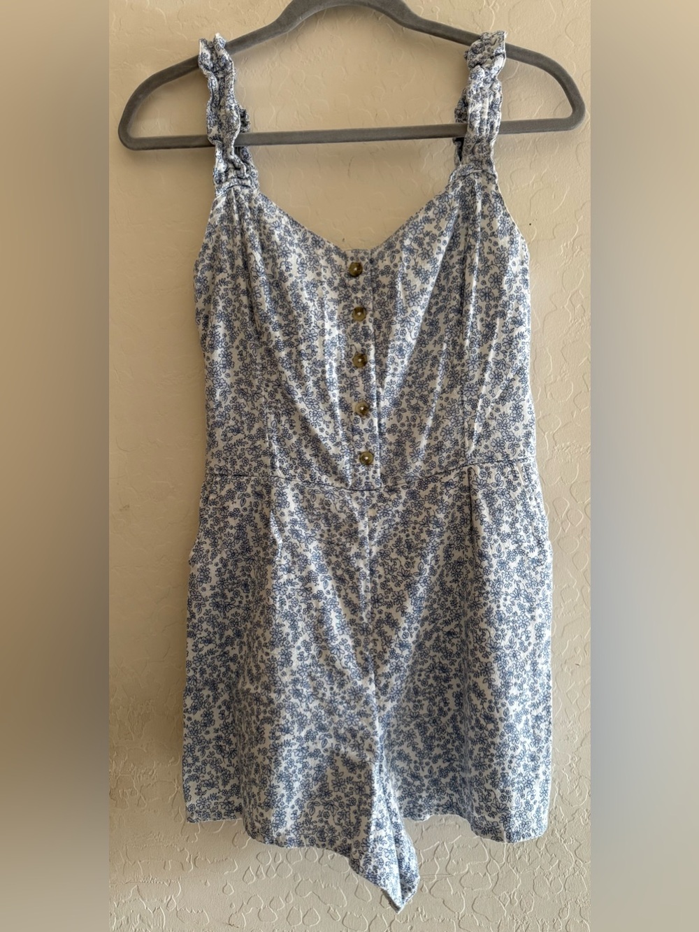 Hollister Blue and White Floral Romper